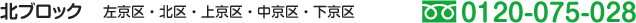 北ブロック 左京区・北区・上京区・中京区・下京区 電話 0120-075-028
