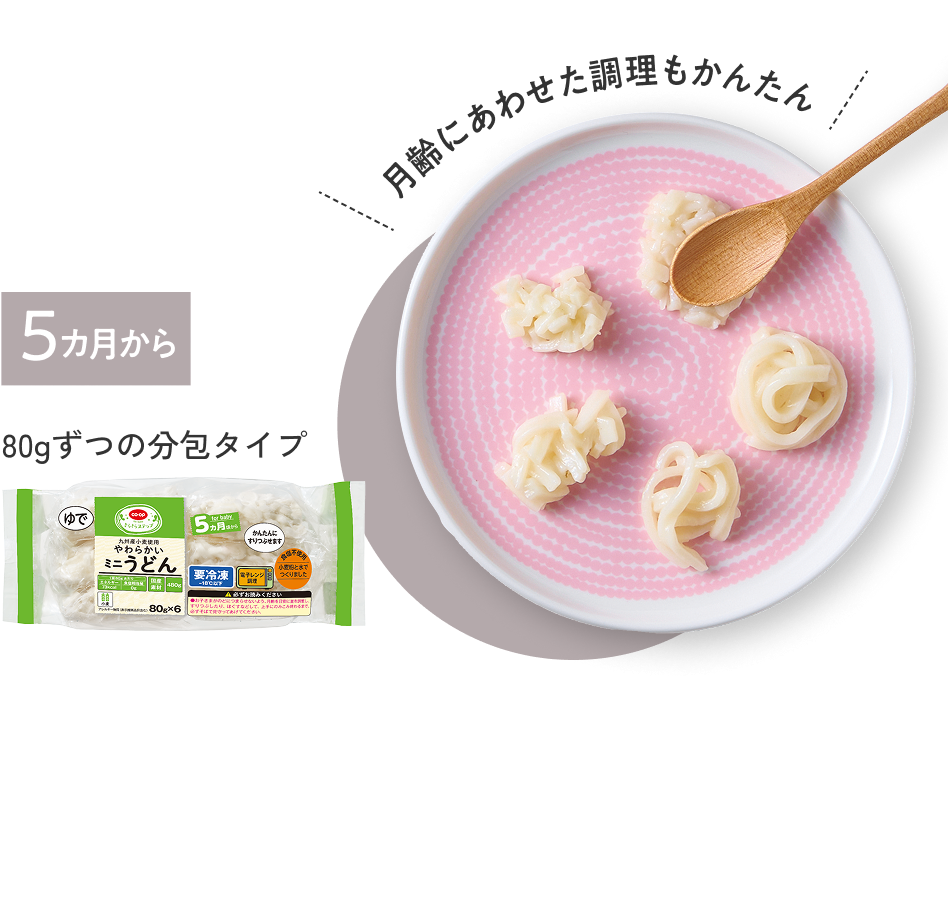 5カ月から 80gずつの分包タイプ 月齢にあわせた調理もかんたん